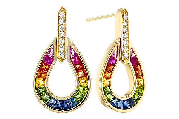 L320-67032: EARRINGS 1.18 MULTI-COLOR SAPP 1.25 TGW